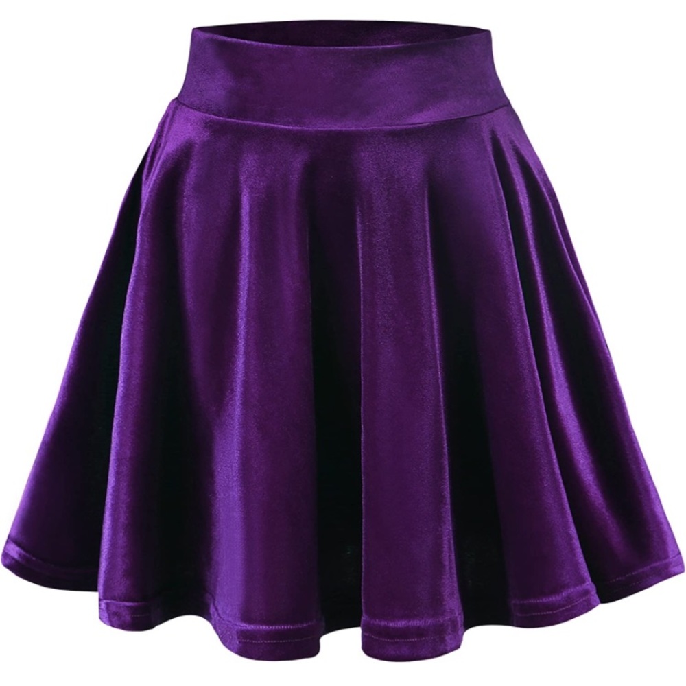 Urban Coco Women’s Velvet Stretchy Purple Skater Skirt- XL